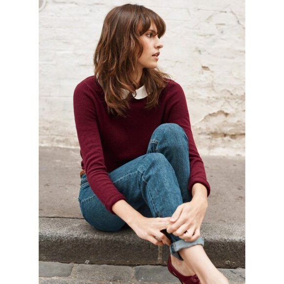 EUC Sézane Aaron Merino Wool Silk Collar Sweater Burgundy Large - Picture 1 of 8